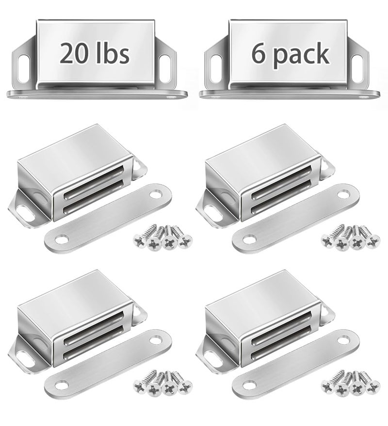 Onarway Magnetic Door Catch 20 lbs Pull Strong Magnet Cabinet Latches Magnetic Hardware Stainless Steel Chrome Door Closer for Bathroom Kitchen Sliding Door Window Cupboard (6 Pack-Strength 10KG) - Image 1